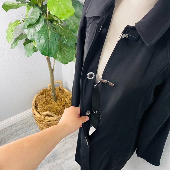 NWOT London Fog Black Box Rain A Line Trench Coat - Picture 9 of 11